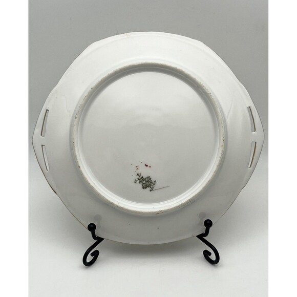 Antique MZ Austria 6.5” Porcelain Plate Floral White Gold Trim Pierced Handles - Picture 5 of 8